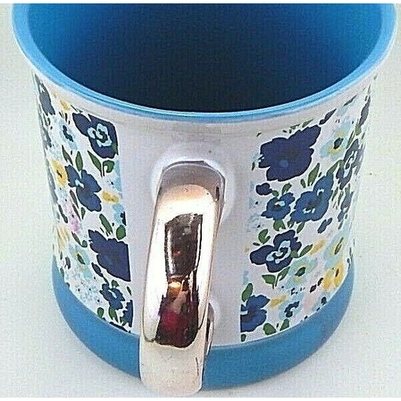 Orly Maison Floral Coffee Mug Teal Gold Handle 16 Oz - Picture 9 of 11